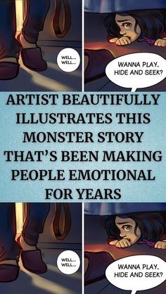 an image of a comic strip with the caption that reads, artist beautifully illustrateds this monster story that's been making people emotionally for years