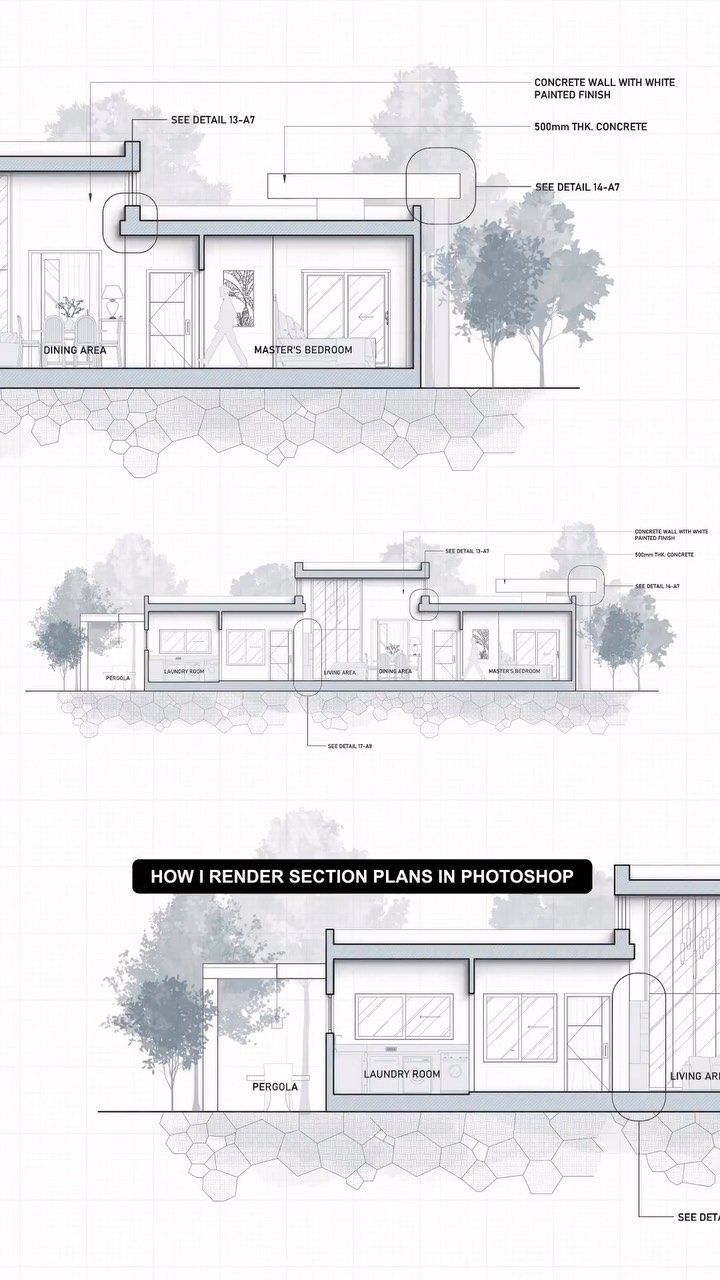 three diagrams showing the different sections of a house