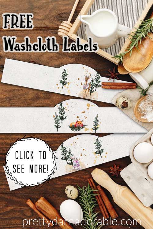 free printable washcloth labels for the holidays and christmas baking supplies on a wooden table