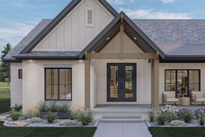 this is an artist's rendering of the front elevation of a house with porches