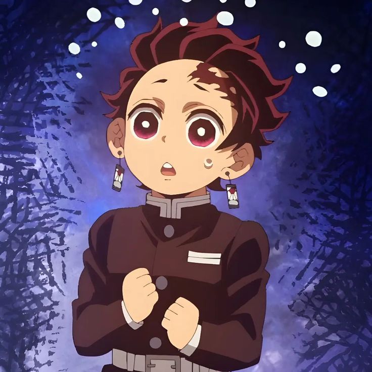 an anime character with red hair and big eyes standing in front of snow flakes