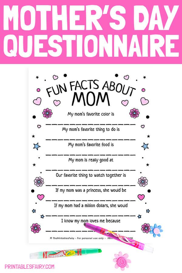 mother's day question sheet with the words fun fact about mom