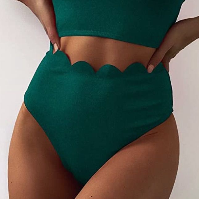 High Waisted Swim Bottoms With Scallop Edge. The Material Is Textured. Brand New. There Wasn’t A Tag On The Bottoms But They Still Have The Hygiene Liner. Summer Solid Color Swimwear, Solid One-piece Bottoms For Summer, Summer Party Bottoms With Lined Body, Chic Green Bottoms For Poolside, Lined Party Bottoms For Summer, Green Solid Color Swimwear For Summer, Spring High-waist Swimwear, Fitted Solid Color Beach Bottoms, Fitted Solid Color Bottoms For Beach