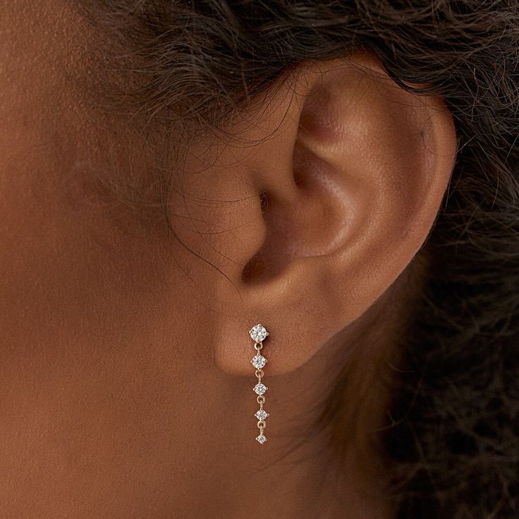 "Dangle & Drop Earrings / 14k Gold Dangling 4 Prong Natural Diamond Drop Earrings by Ferkos Fine Jewelry * Made to Order * Gold Kt: 14K (also available in 18K) * Available Gold Colors: Rose Gold, Yellow Gold, White Gold * Length of Drop: 20MM  - 3/4 Inch * Round Diamond: 2 Pcs 1.5 MM * Round Diamond: 2 Pcs 1.85 MM * Round Diamond: 2 Pcs 2.1 MM * Round Diamond: 2 Pcs 2.5 MM * Round Diamond: 2 Pcs 2.9 MM * Diamond Color & Clarity: G Color SI Clarity * Diamond Ctw: 0.50 ctw * Ready to Ship in 1-2 Business Days * Sold as a Pair *  If you have any additional questions about this ring, just hit the \"Message Ferko\" button and we will get back to you within a few hours. ▶ See more of our Diamond Earrings - http://etsy.me/2lyqVBP ▶ See our storefront here - http://etsy.me/2lUcVnH  ▶ All store sec Edinburgh Shopping, Earring Stacks, Formal Earrings, Prom Inspo, Formal Jewelry, Unhealthy Obsession, Prom Earrings, Gold Armband, Diamond Dangle Earrings