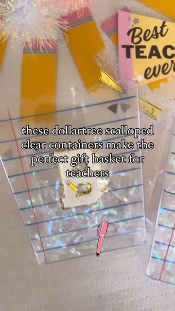 two clear containers filled with cake and confetti on top of a white table