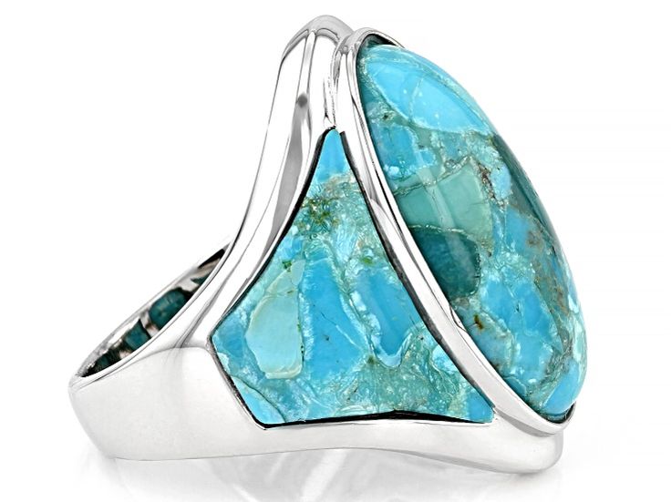 Southwest Style By JTV™ 21x12mm oval turquoise cabochon and 17x5mm custom shape turquoise inlay rhodium over sterling silver ring. Measures approximately 0.87"L x 0.98"W. Not sizeable. Modern Turquoise Jewelry With Polished Finish, Modern Polished Turquoise Jewelry, Modern Turquoise Ring With Polished Finish, Elegant Turquoise Ring With Polished Finish, Modern Silver Turquoise Ring With Polished Finish, Modern Oval Turquoise Jewelry, Modern Turquoise Oval Jewelry, Modern Oval Turquoise Ring As Gift, Modern Oval Turquoise Gemstone Ring