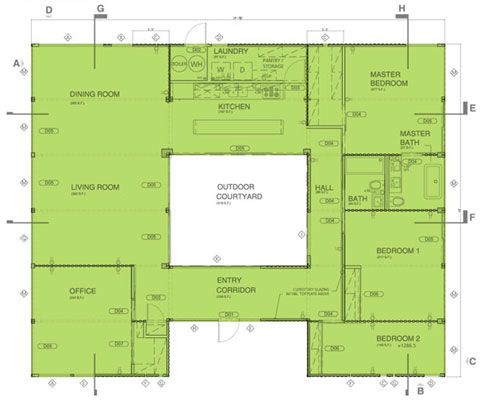 the floor plan for a house with green walls