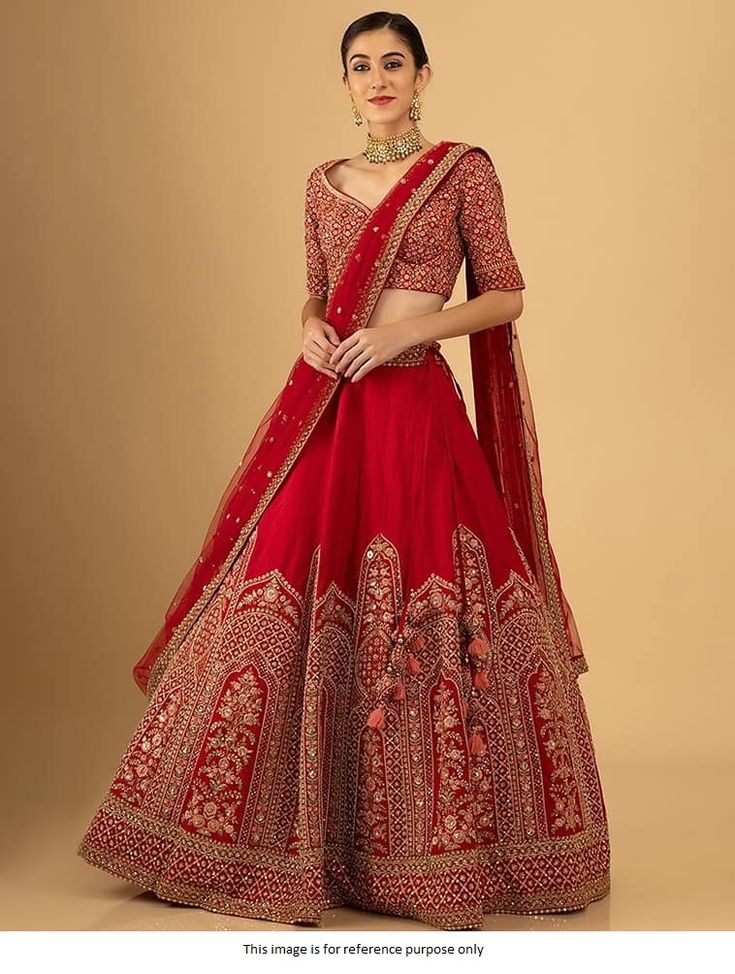 Bollywood Replica LehengaLehenga (Semi-stitched) in Malai silk with Lehenga Work as sequins and Thread Embroidery Work with Waist Support Up To 42 and skirt has Can-Can also With Canvas with Length 41-inch Appr and Flairs 3.10 Mtr . Skirt Inner  has Micro Cotton .           Dupatta Fabric in Soft Heavy Net and Work with Sequins Embroidery Lace Border with Pearl Lace Border and Sequins Embroidery Butties all Over .*Blouse(Un-Stitched)* in Malai Silk fabric (1 Me Sabyasachi Lehengas, Wedding Lengha, Bridesmaid Lehengas, Red Bridal Lehenga, Lehenga Bridesmaid, Red Lehenga Choli, Lehenga Bridal, Lehenga Choli For Women, Choli For Women