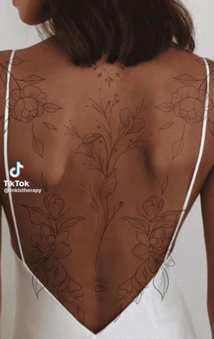 the back of a woman's body with tattoos on her upper and lower back