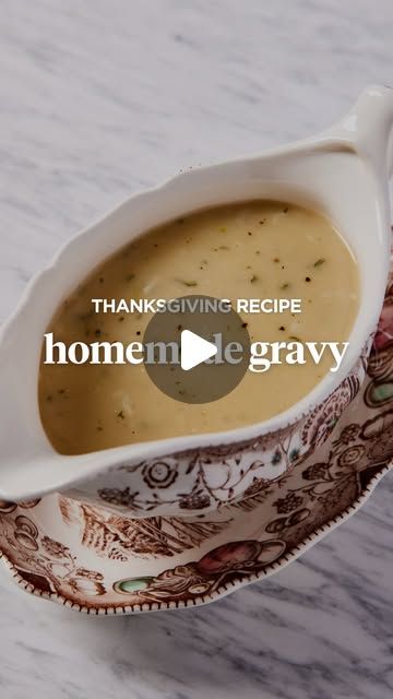 a gravy in a bowl with the words thanksgiving recipe on it