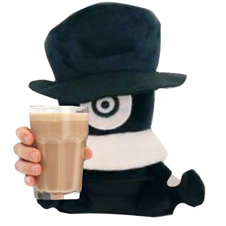 a person in a top hat holding a glass of chocolate milkshake with an eyeball on it