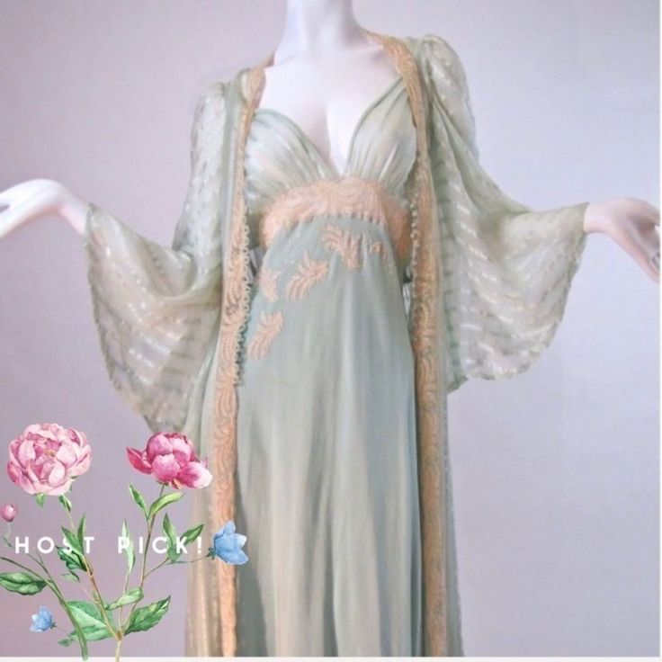 Heirloom Vintage 1930’s Bridal Trousseau Silk Peignoir Set Nightgown And Robe Channeling The Greek Goddess Athena. This Is A Piece Of Collectible, Wearable Art! This Was Purchased From Salon Of The Dames In 2016 And Has Been Safely Stored And Unworn Since. Please Note That This Item Is Nearing A Century In Age And Does Have Minor Reflections Of Its Age. Based On Age It’s Condition Is Remarkable. There Is A 1cm Mark On The Middle Of The Skirt At The Back. A Small Amount Of Fray Near Straps. Vintage V-neck Wedding Sleepwear, Vintage Lace V-neck Nightgown, Vintage V-neck Nightgown For Spring, Fitted Vintage V-neck Nightgown, Vintage V-neck Wedding Nightgown, Fitted Vintage Robe For Daywear, Vintage Fitted Sleepwear For Spring, Fitted Vintage Sleepwear For Spring, Vintage Nightgown For Wedding Night