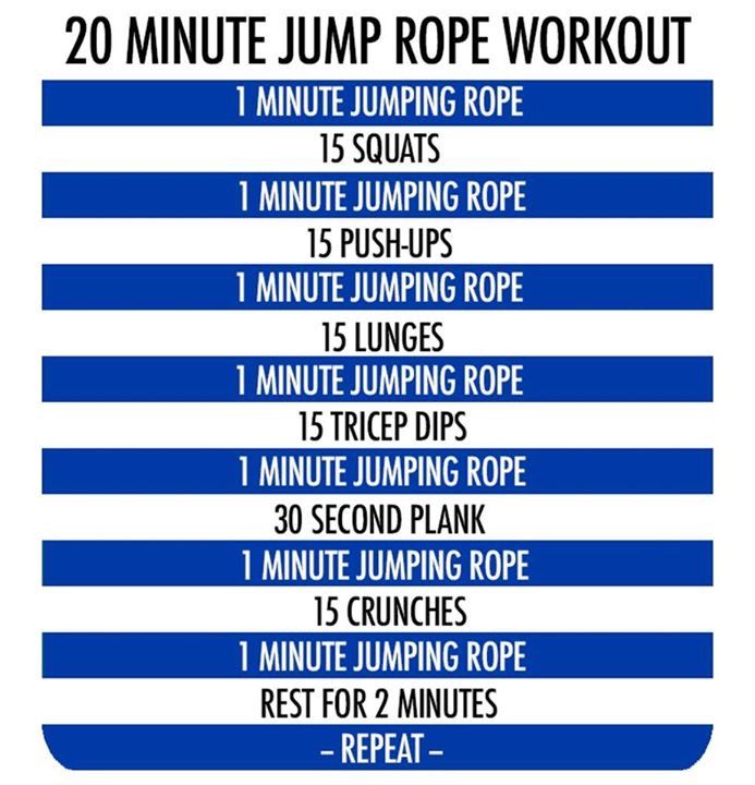 the 20 minute jump rope workout for beginners is shown in blue and white stripes