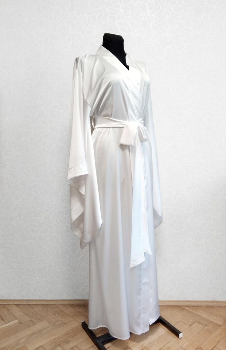 Satin silk robe, white satin robe, long satin robe, bridal kimono robe, long kimono robe, long boudoir robe, wedding robe, plus size robe | Etsy Elegant White Floor-length Kimono, Elegant Satin V-neck Kimono, Elegant Silk Robe With Kimono Sleeves, Elegant Satin Robe With Kimono Sleeves, Silk Wrap Robe For Sleep, Elegant V-neck Kimono For Wedding, Long Wedding Robe With Satin Finish, Elegant Satin Wrap Robe, Elegant Silk Floor-length Robe