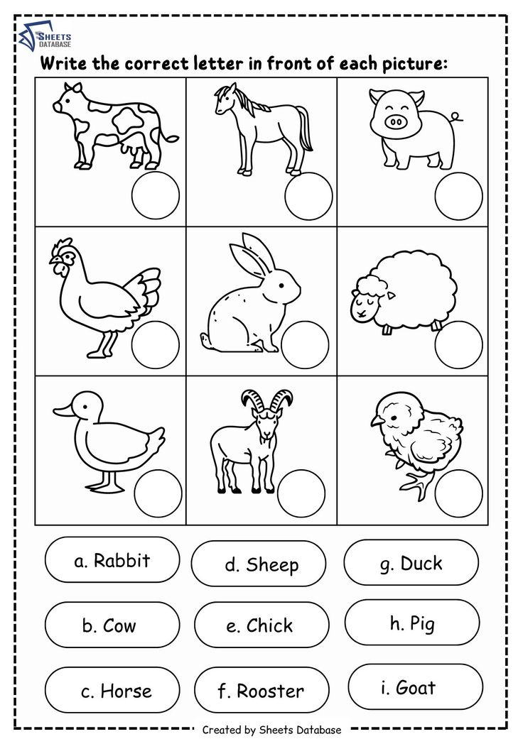 worksheet with pictures of animals and their names