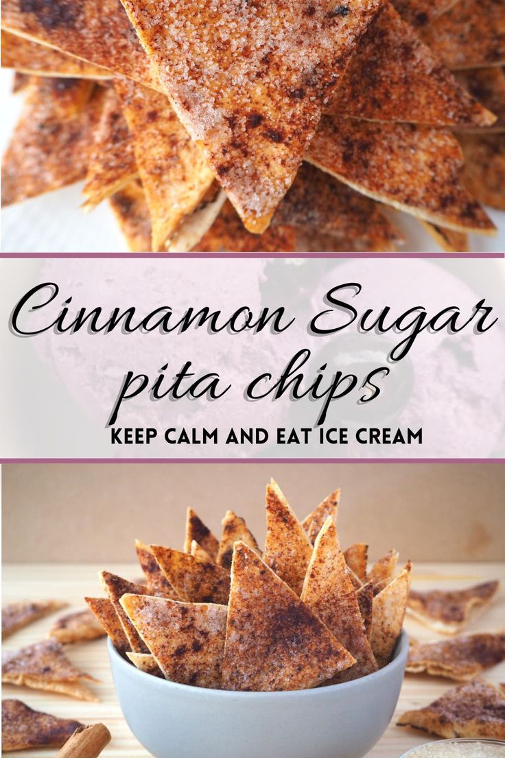 cinnamon sugar pita chips in a white bowl