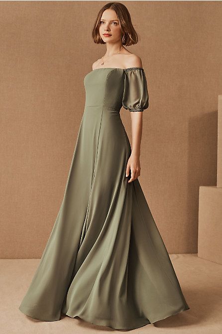 Bridesmaid Dresses With Sleeves, Anthropologie Wedding, Jenny Yoo, Green Bridesmaid Dresses, Chiffon Maxi Dress, Bridesmaid Gown, Size 16 Dresses, Flowy Dress, Chiffon Dress