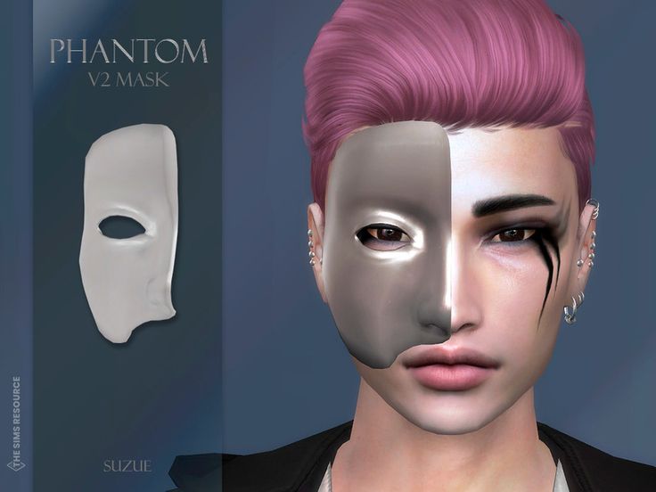 an image of a woman with pink hair wearing a white mask and silver eyeshadow