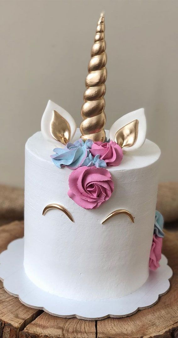 a close up of a cake with a unicorn face on it