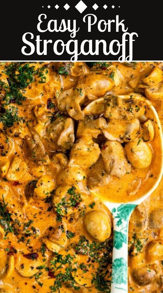 an easy pork stroganoni recipe in a skillet