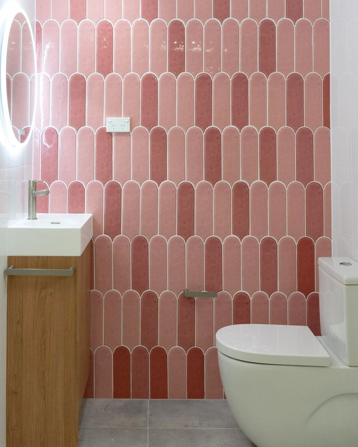 Unique pink tile pattern and texture which truly transforms the space, showcasing how thoughtful design can elevate any bathroom.

Reece featured products 🛁:
Roca Meridian toilet, Mizu Drift tapware, Kado Aspect LED mirror
IG credit 📷: @monumentbathrooms Scallop Tile Bathroom, Scallop Tiles, Pink Tile, Bathroom Niche, Tiles Bathroom, Pink Tiles, Main Bathroom, Tile Pattern, Bathroom Products