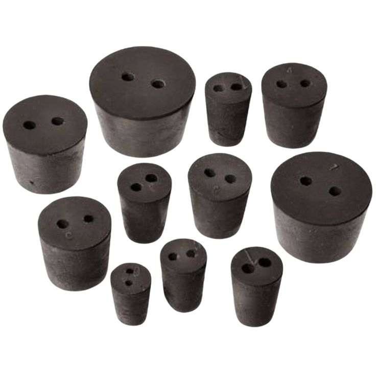 black plastic parts with holes in them on a white background, set of 10 pieces