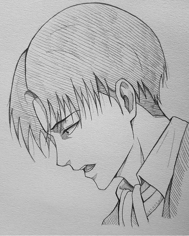 a pencil drawing of a boy with short hair and tie looking to his left side