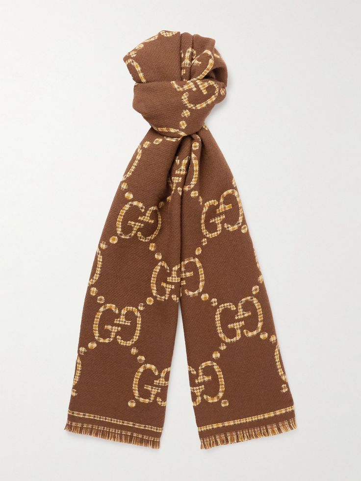 Gucci's scarf is intarsia-knitted with an oversized version of the iconic 'GG' pattern that dates back to the 1930s. It's been made in Italy from insulating wool and finished with fringed ends. Gucci Scarf, Gucci Shop, Future Style, Browning Logo, Mens Casual Dress Outfits, Mens Casual Dress, Scarf Men, Gucci Accessories, Wool Scarf