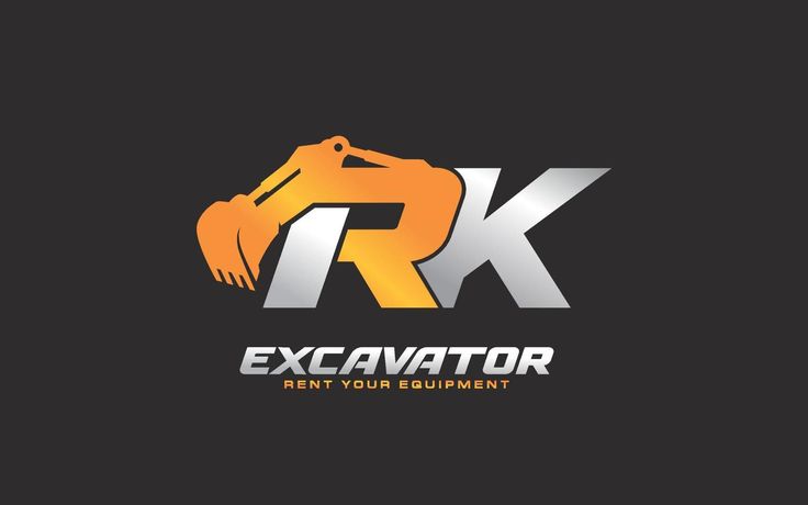 an excavator logo with the letter k on it's left side