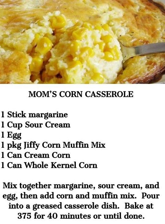 a recipe for corn casserole on a plate