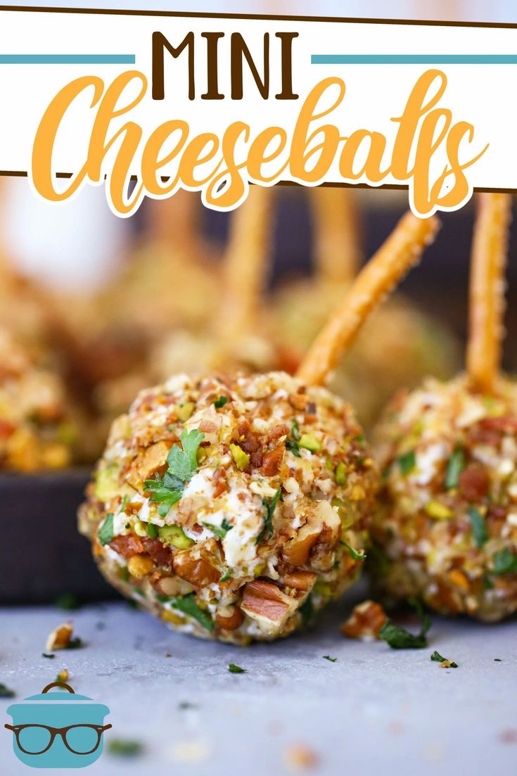 these mini cheese balls are loaded with nuts and other toppings for an appetizer