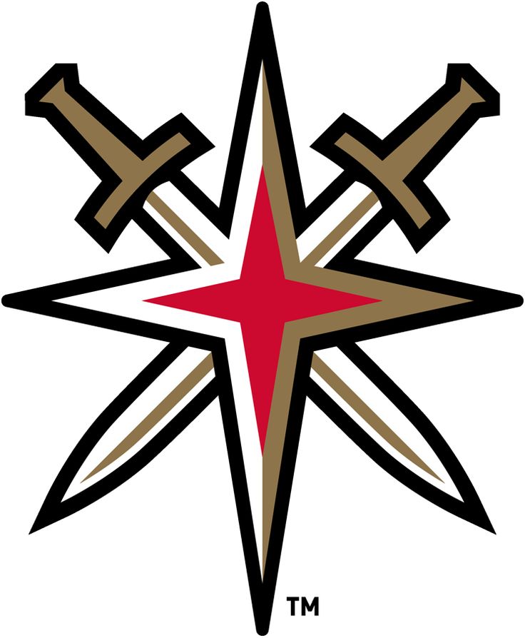 a red and black star with two crossed swords on the center, in front of white background