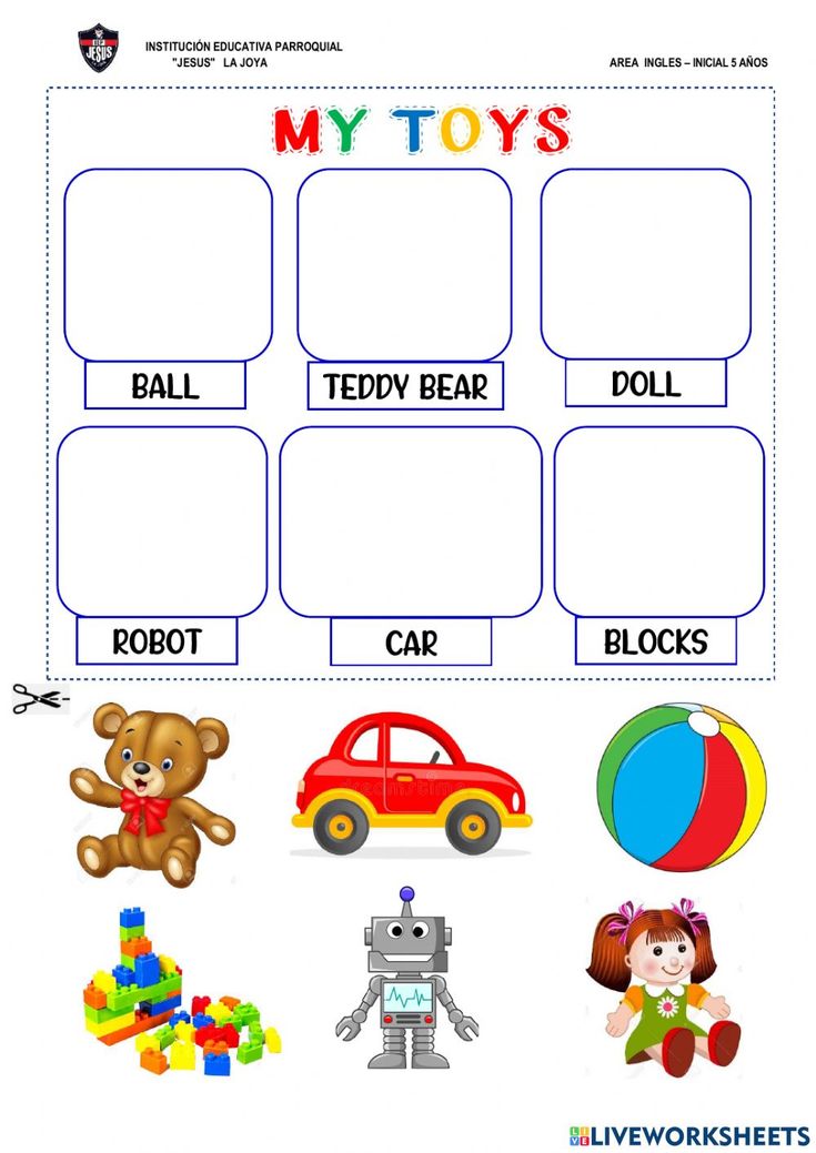 a worksheet with pictures of toys and words