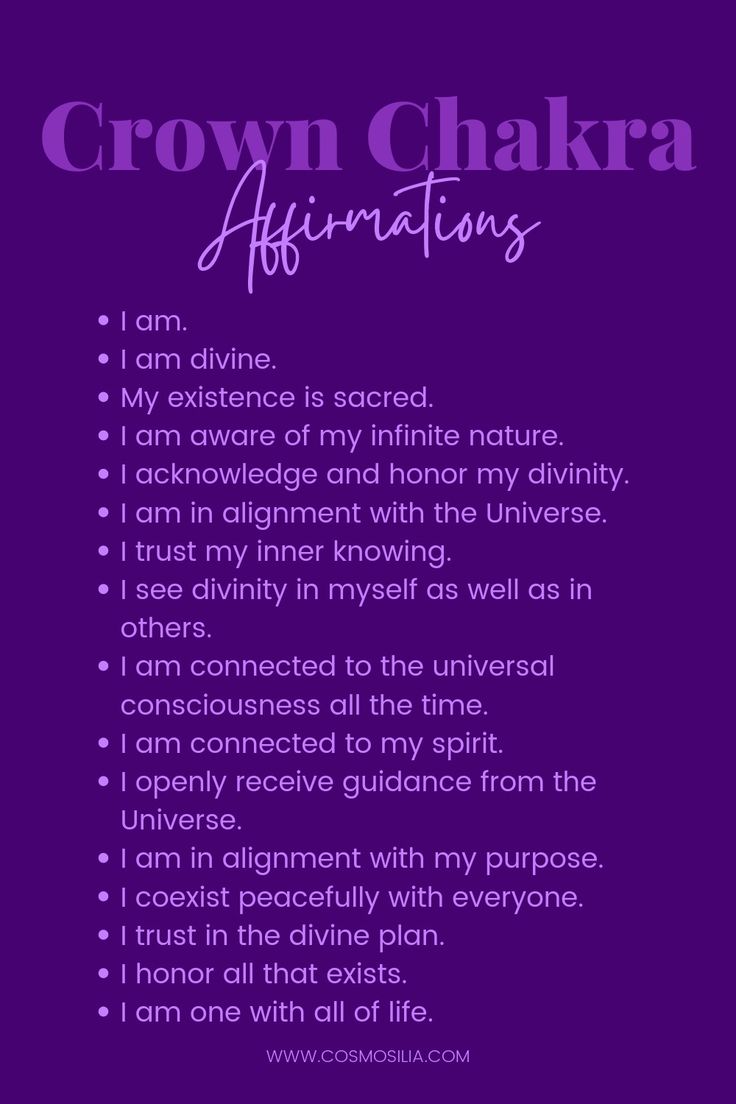 Crown Chakra Affirmations Chakra Healing Affirmations, The Crown Chakra, Chakra Chart, Chakra Healing Meditation, Chakra Health, Chakra Affirmations, Healing Affirmations, Energy Healing Spirituality, Chakra Yoga