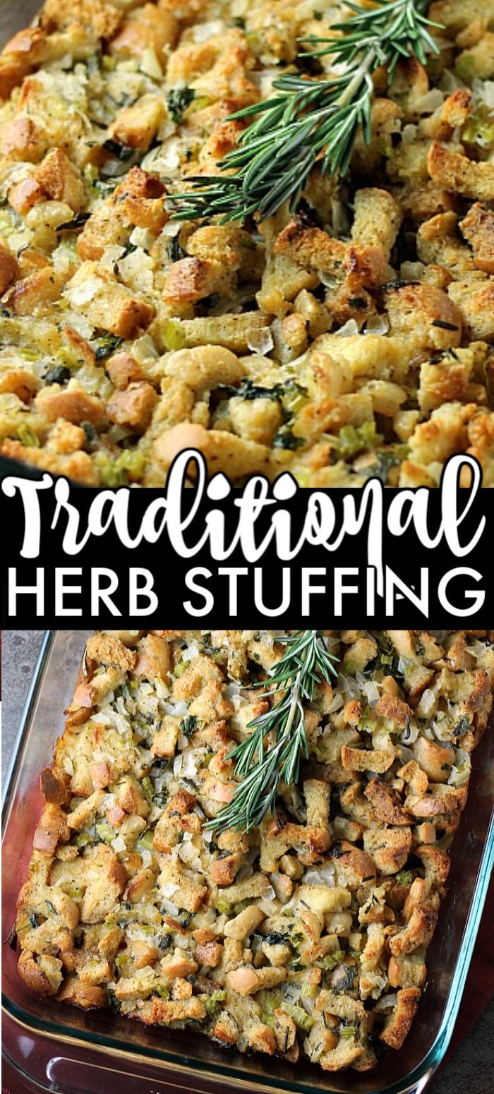 a casserole dish with herbs and stuffing in it