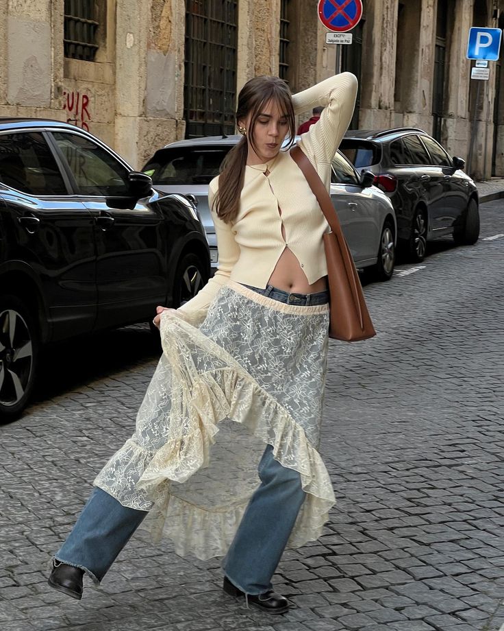 dancing on Lisbon’s streets 💃🏼 - outfit ideas, skirt over the pants, spring outfit ideas, Pinterest aesthetic, dark aesthetic Brown Skirt Outfit, Outfit Ideas Skirt, Spring Outfit Ideas, Yellow Skirt, Quirky Fashion, Pinterest Aesthetic, Brown Bag, Sunny Yellow, Aesthetic Dark