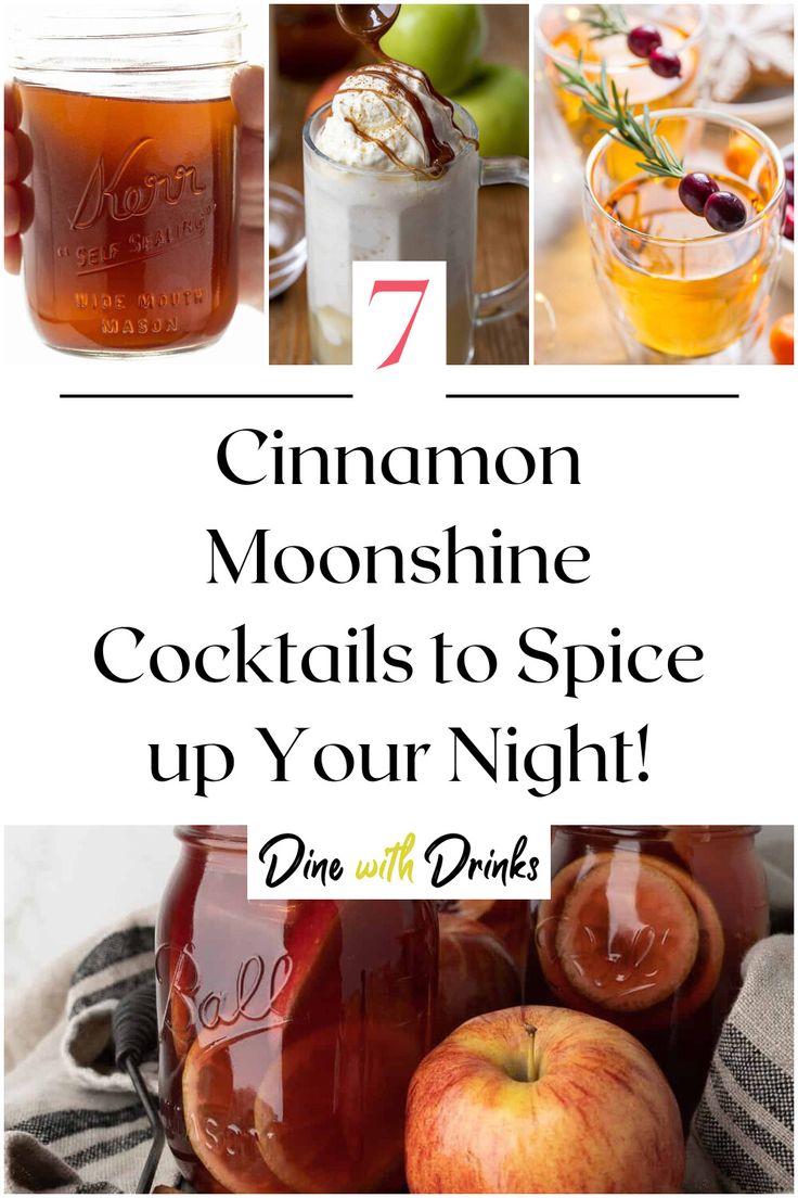 Collage of 4 cinnamon moonshine cocktails. Moonshine Mixed Drinks Recipes, Cinnamon Moonshine Recipes, Christmas Moonshine Recipes, Flavored Moonshine Recipes, Moonshine Drink Recipes, Homemade Moonshine, Moonshine Cocktails, Fall Drink Recipes, Fall Drink