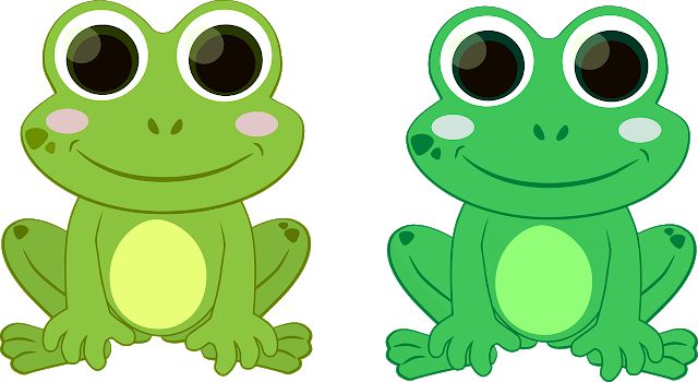 two green frogs with big eyes sitting next to each other on a white background illustration