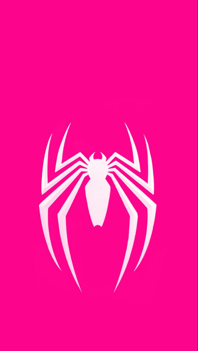 a white spider logo on a pink background