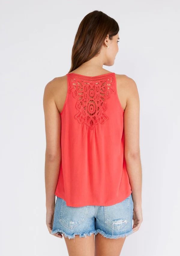 Women's Bohemian Tank Top + Sheer Lace Racerback Detail | LOVESTITCH Lace Back Sleeveless Camisole, Bohemian Crochet Top With Spaghetti Straps, Vacation Tank Top With Lace Trim, Bohemian Lace Tops With Spaghetti Straps, Lace Trim Camisole Tank Top For Vacation, Bohemian Crochet Lace Cami Top, Bohemian Lace Tank Top For Summer, Summer Tank Top With Lace Trim And Scoop Neck, Bohemian Cami Top With Lace Trim