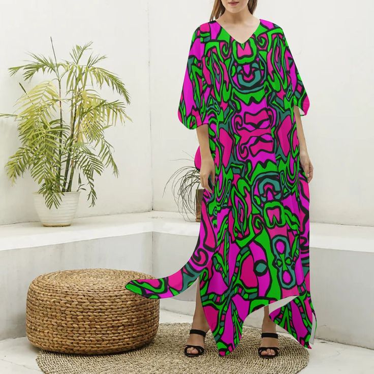 **Please be aware that this item is coming from our international production warehouse and may take up to 2 weeks to receive, even with expedited shipping. ** The robe is made of silk like fabric. It is soft, comfortable, close to the skin, and the hem drops naturally. Fabric: Imitation Silk(97% polyester and 3% spandex) Regular fit V-neck Fabric weight: 90g/m² Care Instruction: machine wash cold with similar colors, do not bleach, tumble dry low, do not iron, do not dry clean. Size Guide inch S M Length 49.2 50.0 Shoulder 49.2 51.2 centimeter S M Length 125.0 127.0 Shoulder 125.0 130.0 This size guide shows product measurements taken when products are laid flat. Actual product measurements may vary by up to 1". Size Guide, Fabric Weights, Dry Clean, Spandex, V Neck, Silk, Skin, Pink