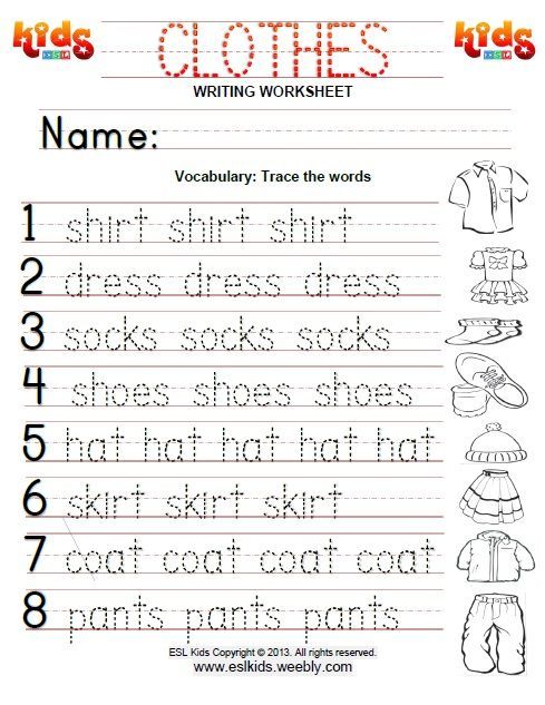 the worksheet for writing clothes