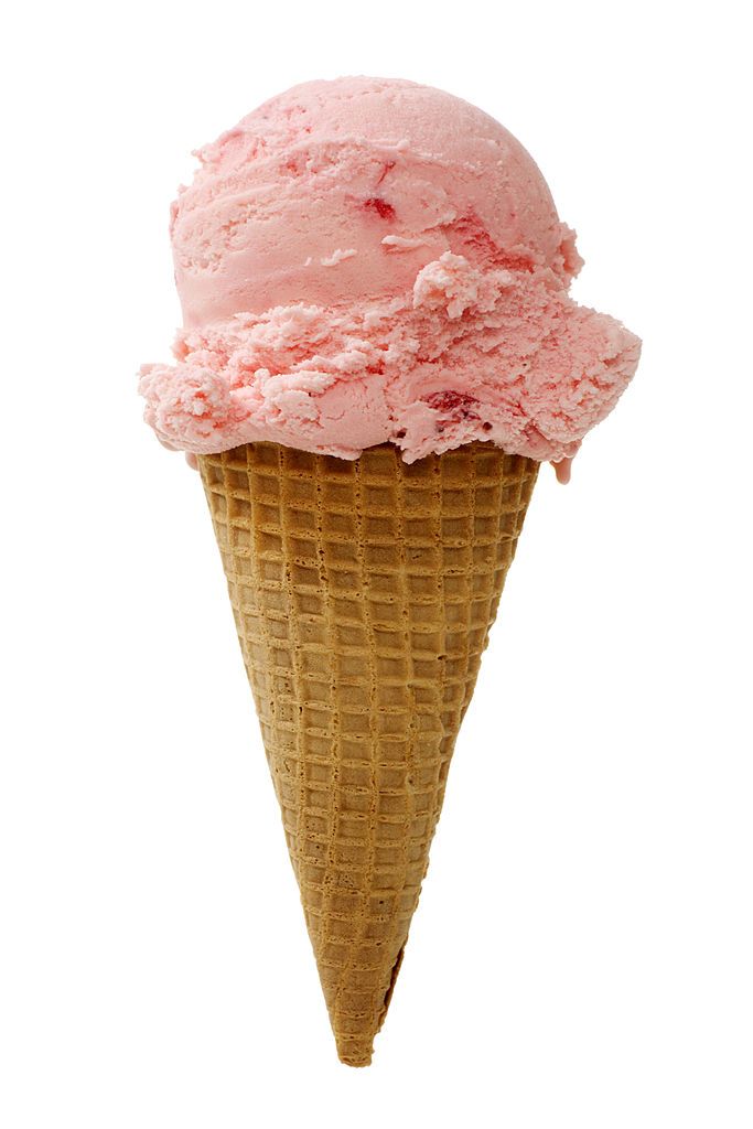 a scoop of ice cream in a waffle cone, on a white background photo