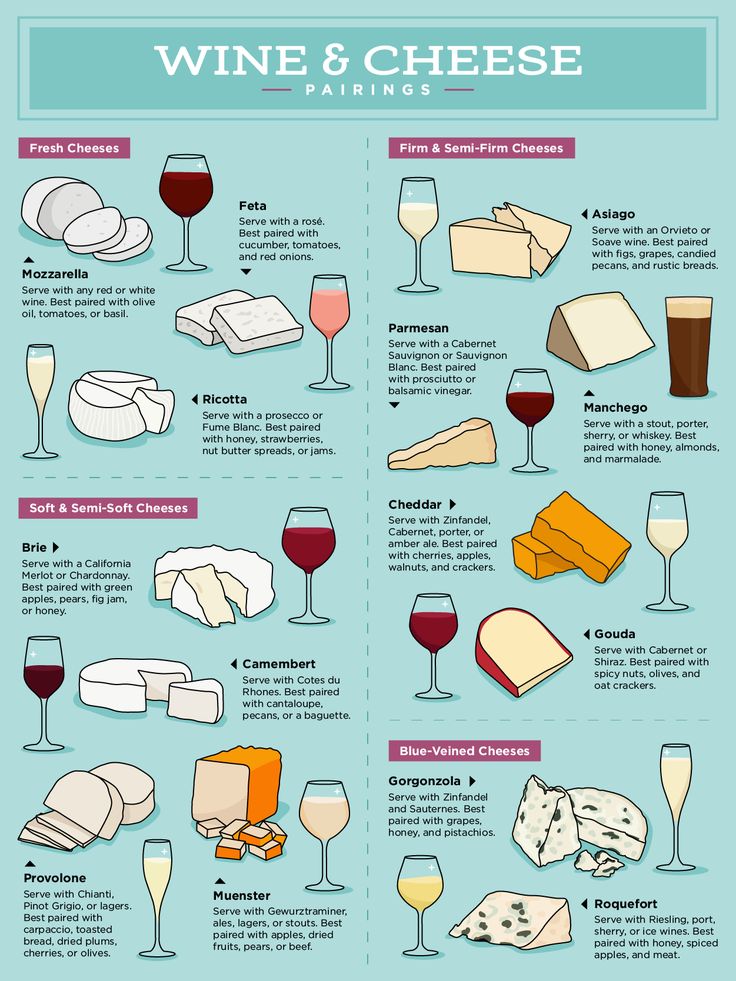 wine and cheese pairing chart with different wines, cheeses, and other types of cheese