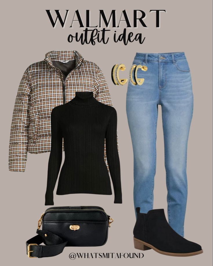 Winter outfit ideas Fuzzy Jacket Outfit, Outfit Idea Winter, Walmart Style, Walmart Outfits, Casual Outfit Idea, Business Casual Winter, Coat Puffer, Walmart Fashion, Crossbody Bag Black