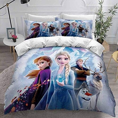 a bed with two frozen princesses on it