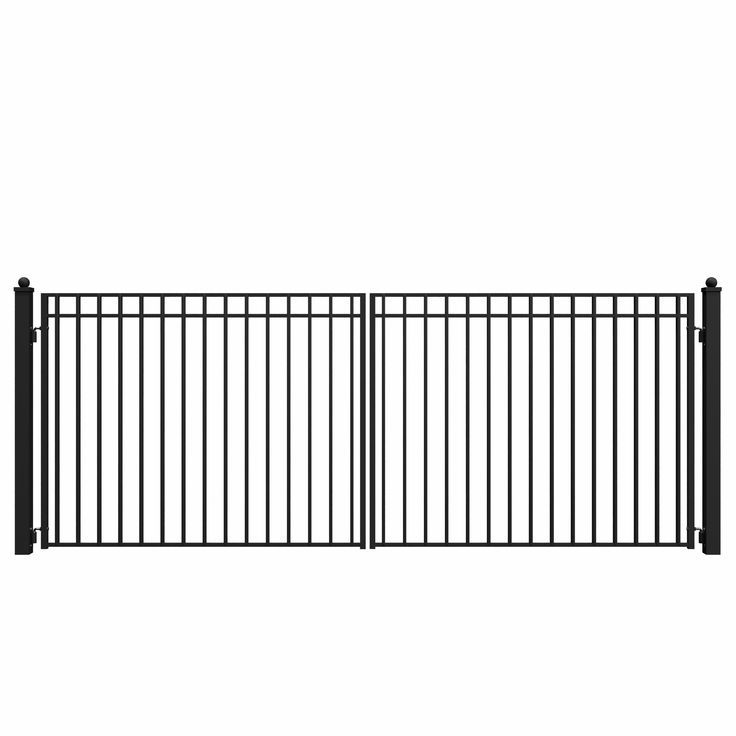 a black metal fence with two gates on each side and an open gate at the top