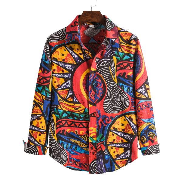 Classic Printed Shirt – Shirts In Style Trendy Long Sleeve T-shirt For Summer, Spring Casual Collar Printed Shirt, Casual Red Camp Shirt For Spring, Multicolor Casual Collar Shirt For Spring, Spring Graphic Print Top With Casual Collar, Red Tops With Casual Collar For Summer, Cotton Shirt With Casual Collar For The Beach, Spring Beach Shirt In Cotton, Cotton Graphic Print Button-up Shirt