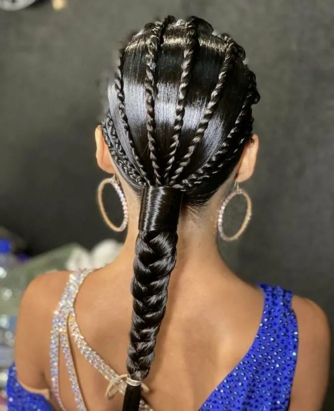 Braided Ballroom Hair, Latin Dance Hairstyles Ponytail, Ballroom Hairstyles For Black Women, Latin Dance Hair Styles, Hairstyles For Ballroom Dancing, Dancing Hairstyles Competition, Ballroom And Latin Hairstyles, Easy Ballroom Dance Hair, Performing Hairstyles