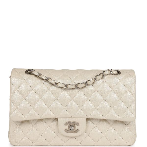 Chanel Classic Bags Luxury White Double Flap Bag, Elegant White Double Flap Shoulder Bag, Luxury Beige Double Flap Bag, Chic White Double Flap Shoulder Bag, Classic Beige Shoulder Bag With Double Flap, Classic Beige Double Flap Shoulder Bag, Classic Beige Double Flap Bags, Luxury Beige Flap Bag With Cc Turnlock Closure, Luxury Beige Double Flap Shoulder Bag